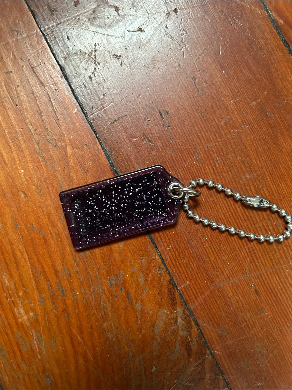 Coach Purple Logo Tag Keychain Charm with Silver Chain - Picture 3 of 3